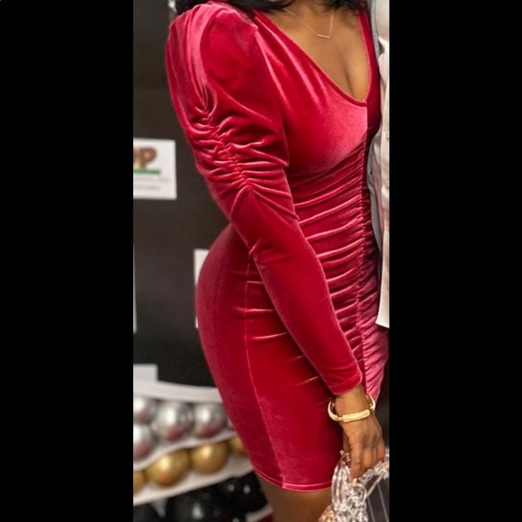 Suede long sleeve Fuschia midi dress - Picture 2 of 2